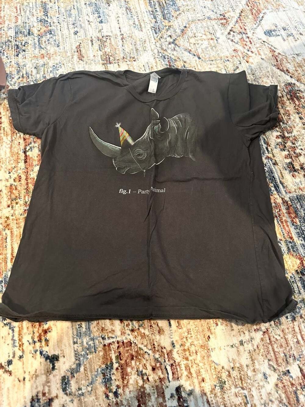 Shirt.woot! Party Animal Fig. 1 Rhinoceros Graphic T-Shirt Charcoal Gray Size L